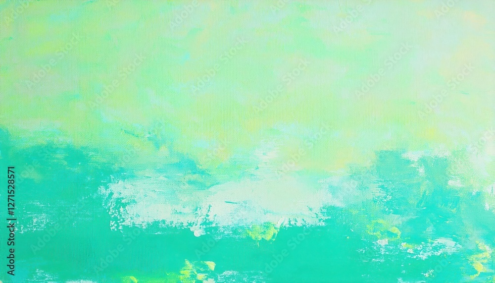 Poster textured abstract painting in turquoise and light green with soft brushstrokes for background, wall 