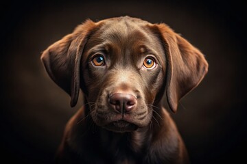 Adorable Chocolate Lab Puppy Posing Questioning Gaze Low Light Photography