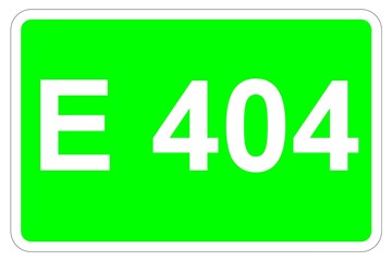 Illustration eines Europastraßenschildes der E 404 in Europa	