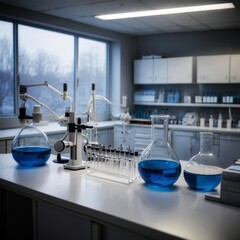 Interior design and layout of a scientific lab.