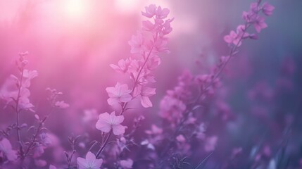 Naklejka premium Vibrant pink wildflowers in soft focus with dreamy sunset light