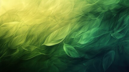 Abstract gradient of green and yellow leaves swirling gently, creating a serene and calming atmosphere
