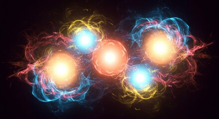 Energy Spheres: Captivating energy spheres pulsate with vibrant colors against a dark background. The image highlights the dynamic interplay of light and energy. 
