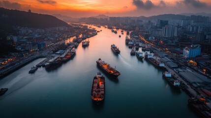 Naklejka premium A bustling port city