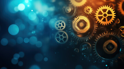Obraz premium Gears and icons symbolize seamless business automation in a modern, clean design. 