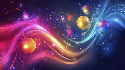 Obraz premium Vibrant neon gradient with glowing orbs and fluid motion creates mesmerizing visual experience. interplay of colors evokes sense of wonder and energy