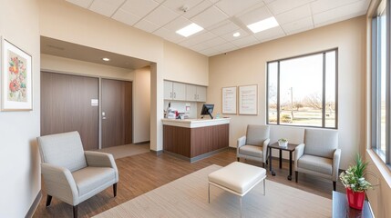 Modern Office Waiting Room Interior with Comfortable Seating and Neutral Colors