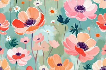 Vintage colorful fantasy dreamy abstract blooming botanical flowers seamless patterns illustration, nature theme concept texture design.
