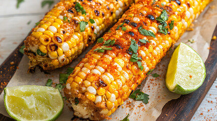 Crispy fried corn on the cob served with a tangy lime chili herb sauce and a sprinkle of paprika.