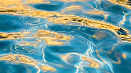 Abstract reflection of water with golden ripples and blue hues
