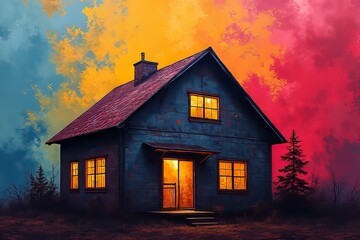 Haunted House at Dusk:  A Cozy Cabin in a Dramatic Sky