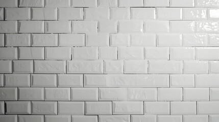 Glossy white subway tiles arranged in a clean pattern, ideal for modern interior design projects