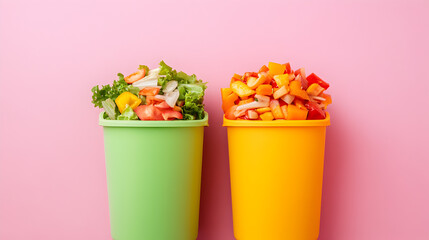Creative waste management colorful bins with food scraps urban environment photography