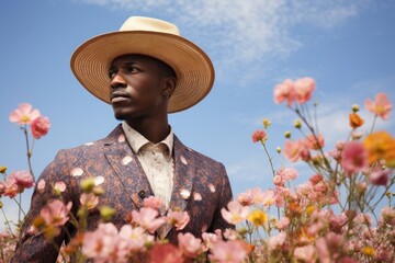 South African man standing flower portrait outdoors.