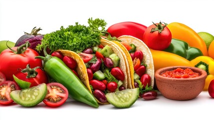 Colorful Taco Arrangement with Fresh Vegetables and Spices