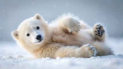 Adorable Polar Bear Cub Snow Play - White Background Stock Photo