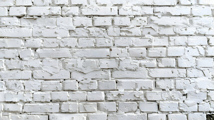 Fototapeta premium Textured white brick wall with peeling paint, ideal for backgrounds in design projects (1)