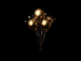 Elegant celebration design featuring sleek flat black and shimmering golden balloons adorned with twinkling stars for a sophisticated and modern birthday greeting card backdrop