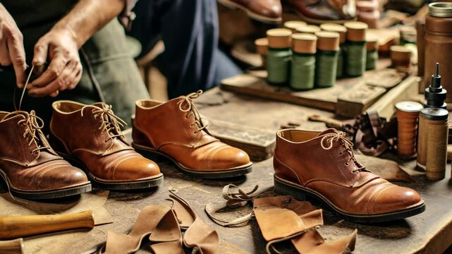 shoe repair process in a traditional workshop