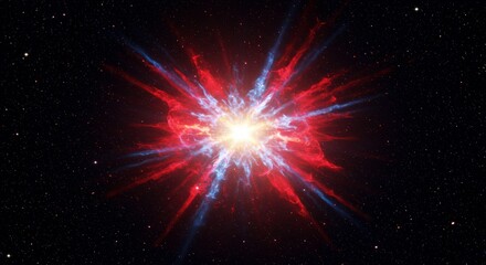 Fototapeta premium Celestial Burst: A vibrant, dynamic depiction of a cosmic event, bursting with energy and radiating light amidst the star-studded expanse of space.