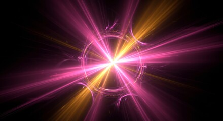 Energy Burst: A radiant abstract artwork of energy bursts in vibrant pink and yellow hues, showcasing dynamic lines emanating from a central point of light.