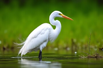 Majestic Great Egret in Wetland Habitat