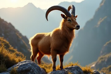Obraz premium Majestic Mountain Goat on Rocky Summit