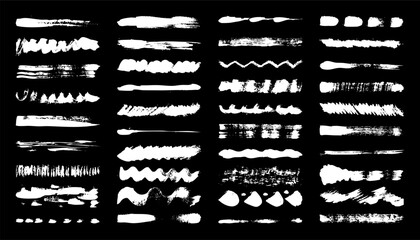 Obraz premium Grunge brush strokes, lines, ink smudges, hand-drawn scribble shapes. Handmade sketchy marks, acrylic stains, charcoal streaks. Paint textures, dry brush effect. Marker underline. Vector illustration