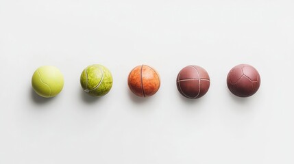 Five Textured Balls in a Row on White Background