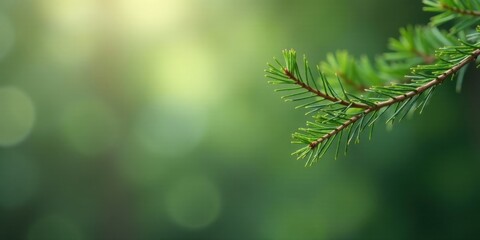 Serene Evergreen Branch Against a Soft Green Blurred Background, Perfect for Nature-Themed Designs and Peaceful Atmosphere Illustrations