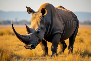 Obraz premium Majestic White Rhinoceros in African Savanna Landscape