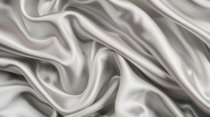 Obraz premium Shimmering silver satin fabric draped elegantly, showcasing soft waves and reflections