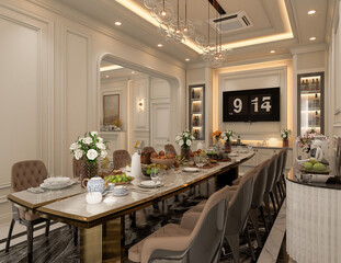 3D rendering luxurious classic dining room.