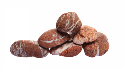 Red rocks, pile of stones isolated on white background