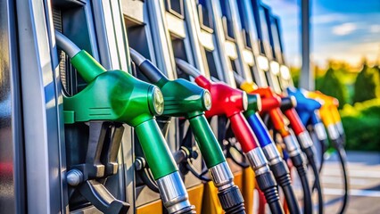 Aerial Close-Up of Fuel Pumps: Diesel, Gas, and Alternative Fuels