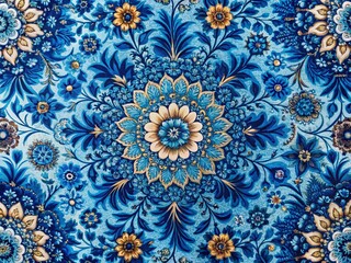 Aerial Drone Shot: Intricate Blue Floral Pattern Background