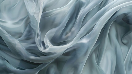 Fototapeta premium Soft, flowing fabric drapes elegantly in shades of blue, creating a serene background ambiance