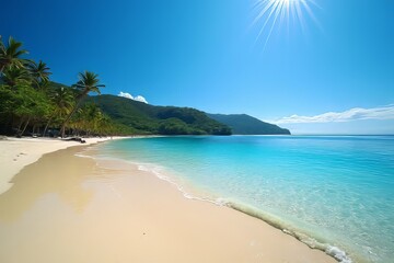 Fototapeta premium Pristine Tropical Beach Paradise with Turquoise Water and Palm Trees