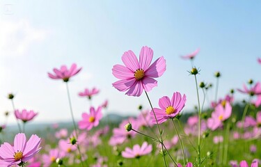 Fototapeta premium Pink cosmos flowers in field