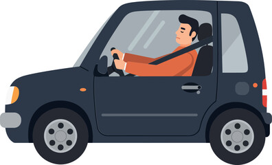 Car with driver in a minimal flat design vector illustration