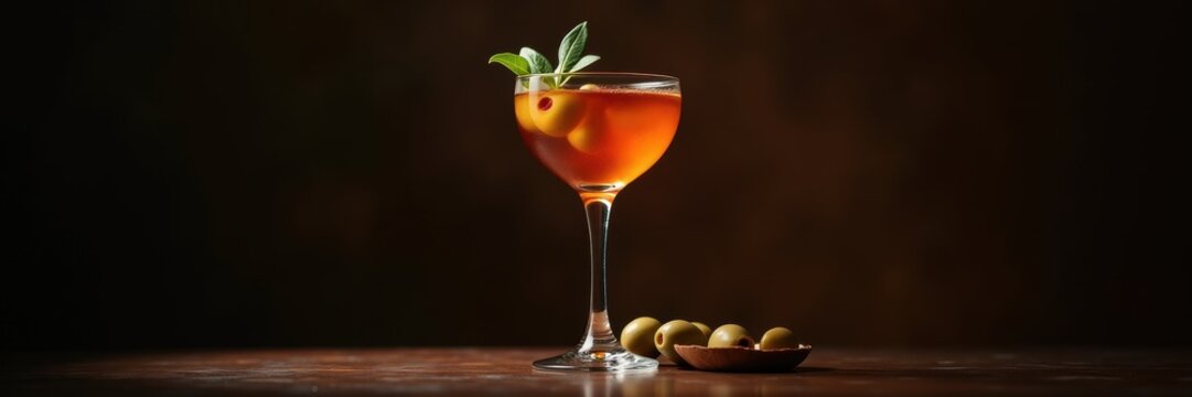 A beautifully crafted cocktail garnished with mint and served in an elegant glass, perfect for showcasing premium beverages in bar menus or advertisements.