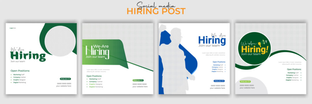 Recruitment advertising template. Recruitment Poster, Job hiring poster, social media, banner, flyer. Digital announcement job vacancies layout