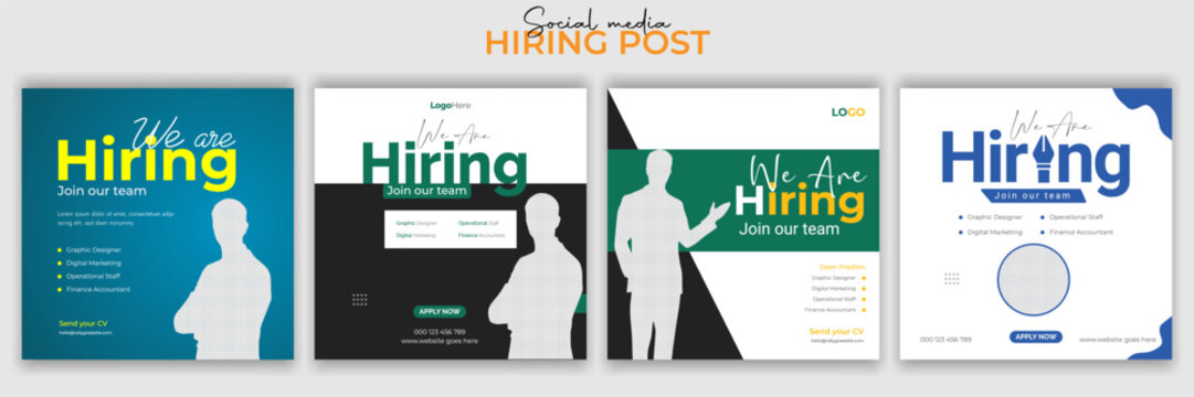 Recruitment advertising template. Recruitment Poster, Job hiring poster, social media, banner, flyer. Digital announcement job vacancies layout