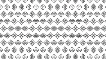 Seamless Ornamental Pattern with Symmetric Floral Motifs in Black and White
