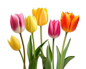 Naklejka premium Assorted open tulips in various colors isolated on transparent background