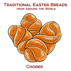 Chorek is a traditional Azerbaijani sweet bread enriched with milk, eggs, and butter, often decorated with sesame seeds and egg wash for a golden-brown crust.