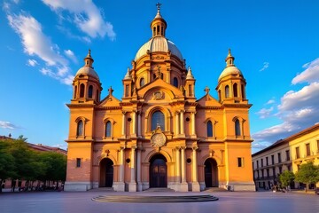Stunning Orange Facade of a European Cathedral on a Sunny Day