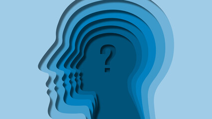 human head with a question mark in a layered arrangement