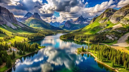 Fototapeta premium Aerial View Horseshoe Lake, Beartooth Mountains, Montana - Stunning Drone Photography