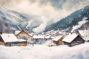 snow covered village